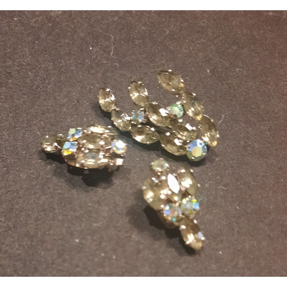 Vintage Clip On Earring Brooch Set Made in Germany Sparkling Rhinestones